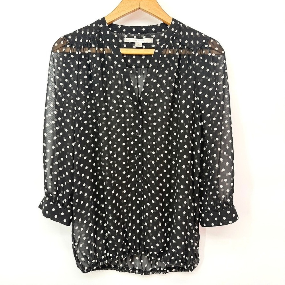 LC Lauren Conrad Blouse Polka Dot Sheer Button Front Whimsical Casual Sz Small